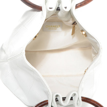 Chanel Lambskin Stitched Wood Handle Bag White 5 of 7