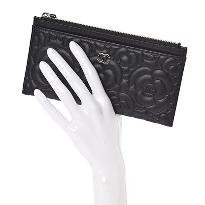 Chanel Goatskin Camellia Embossed Zip Pouch Black 2 of 7