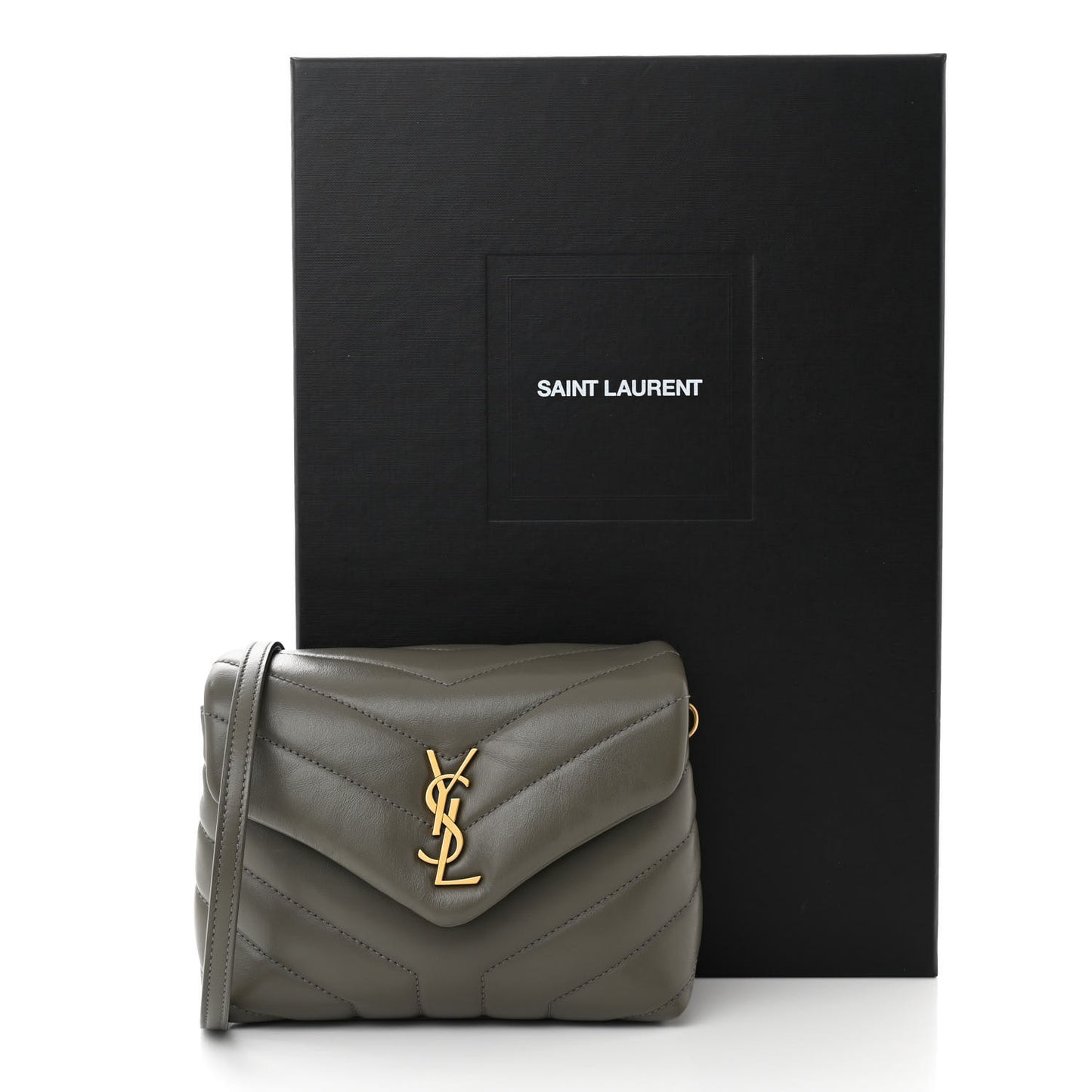 Calfskin Y Quilted Monogram Toy Loulou Crossbody Bag Grey Kaki