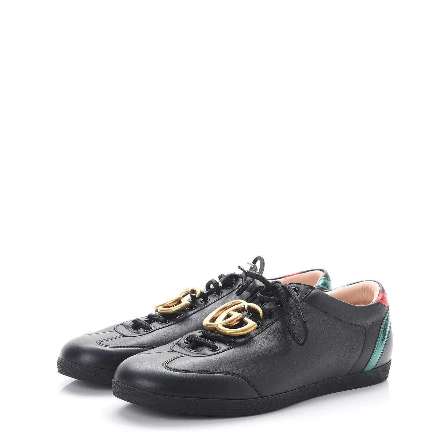 Calfskin Metallic Ayers Mens Bambi GG Sneakers 9 Black Red Flame Verde