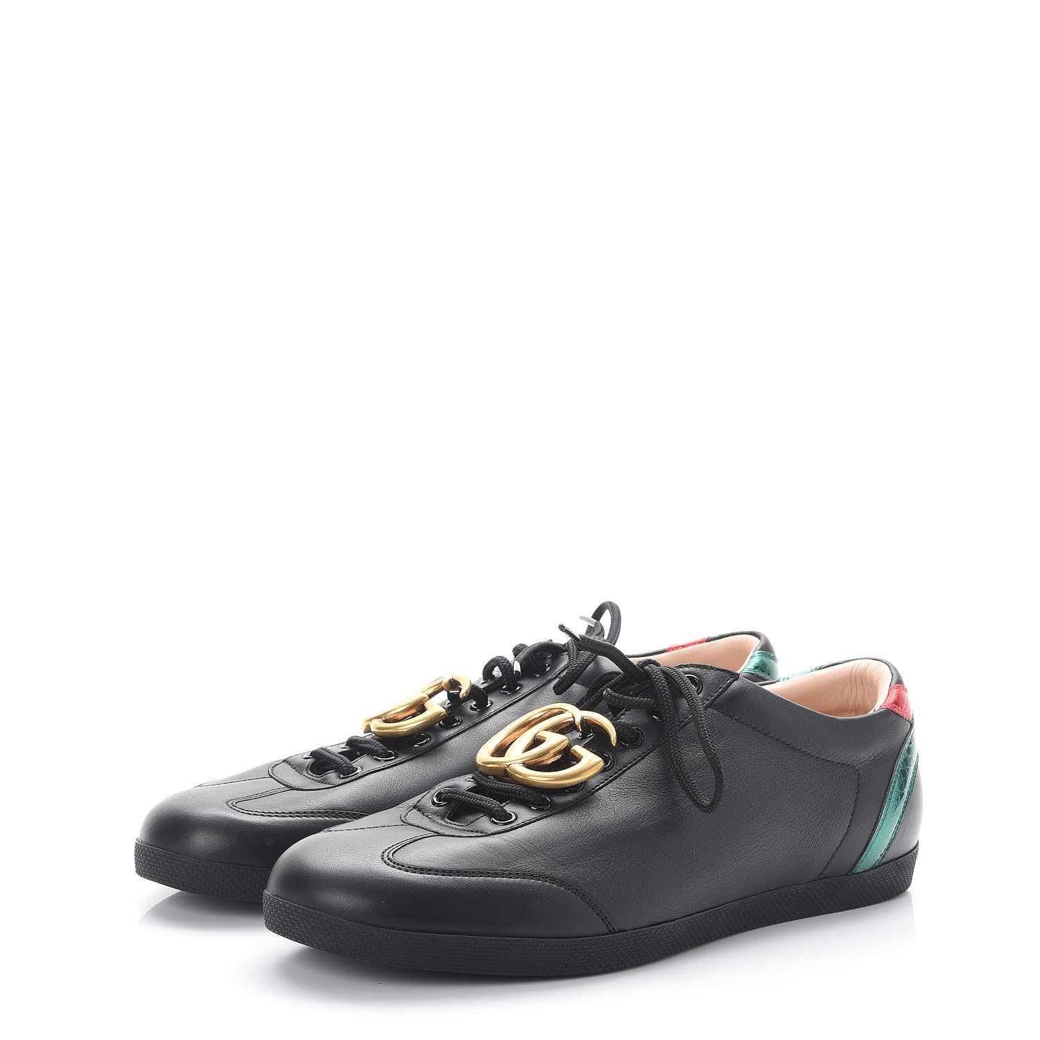 Gucci Calfskin Metallic Ayers Mens Bambi GG Sneakers 9 Black Red Flame Verde 3 of 8