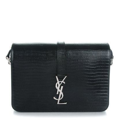 Saint Laurent Lizard Calfskin Embossed Classic Medium Monogram Universite Bag Black 1 of 7