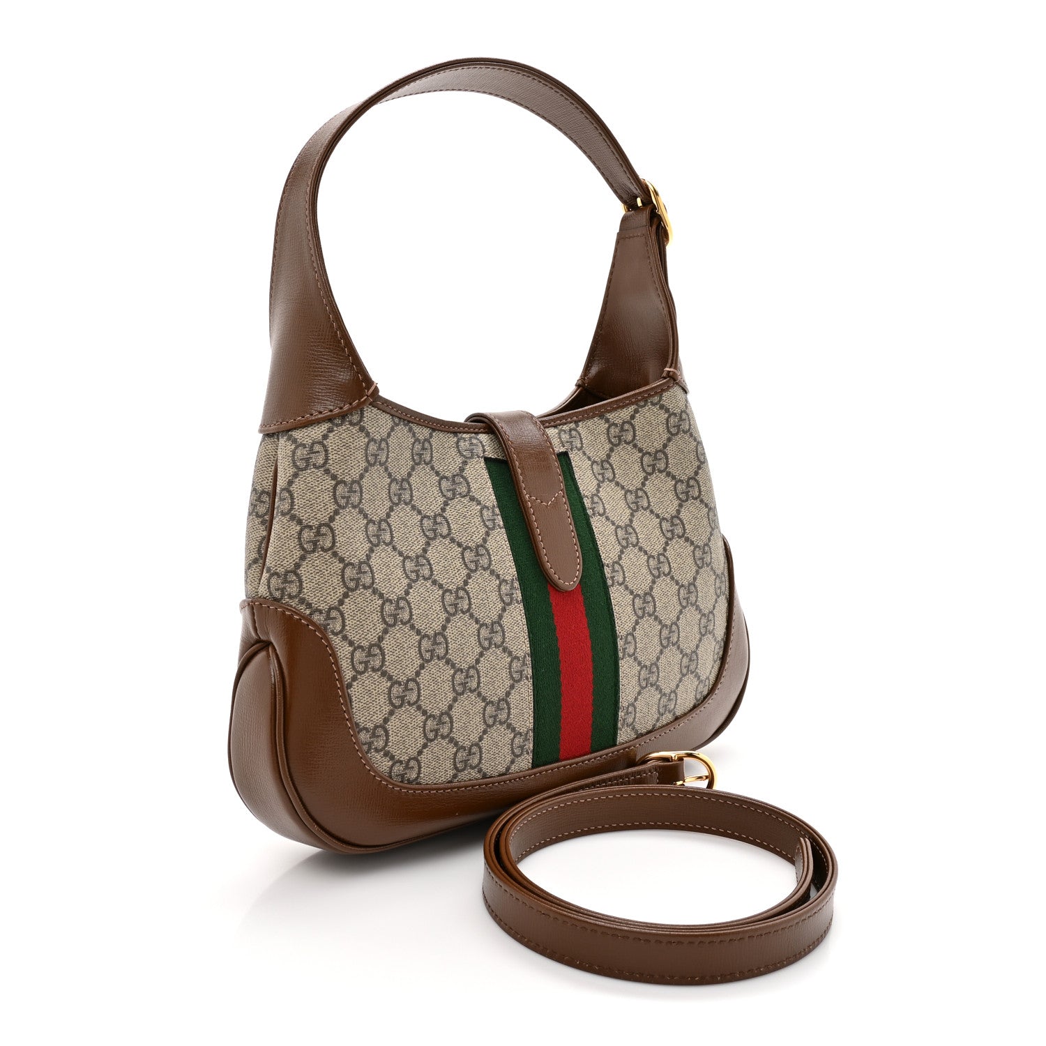 Gucci GG Supreme Monogram Azalea Calfskin Web Small Jackie 1961 Hobo Beige Ebony Brown Sugar 3 of 10