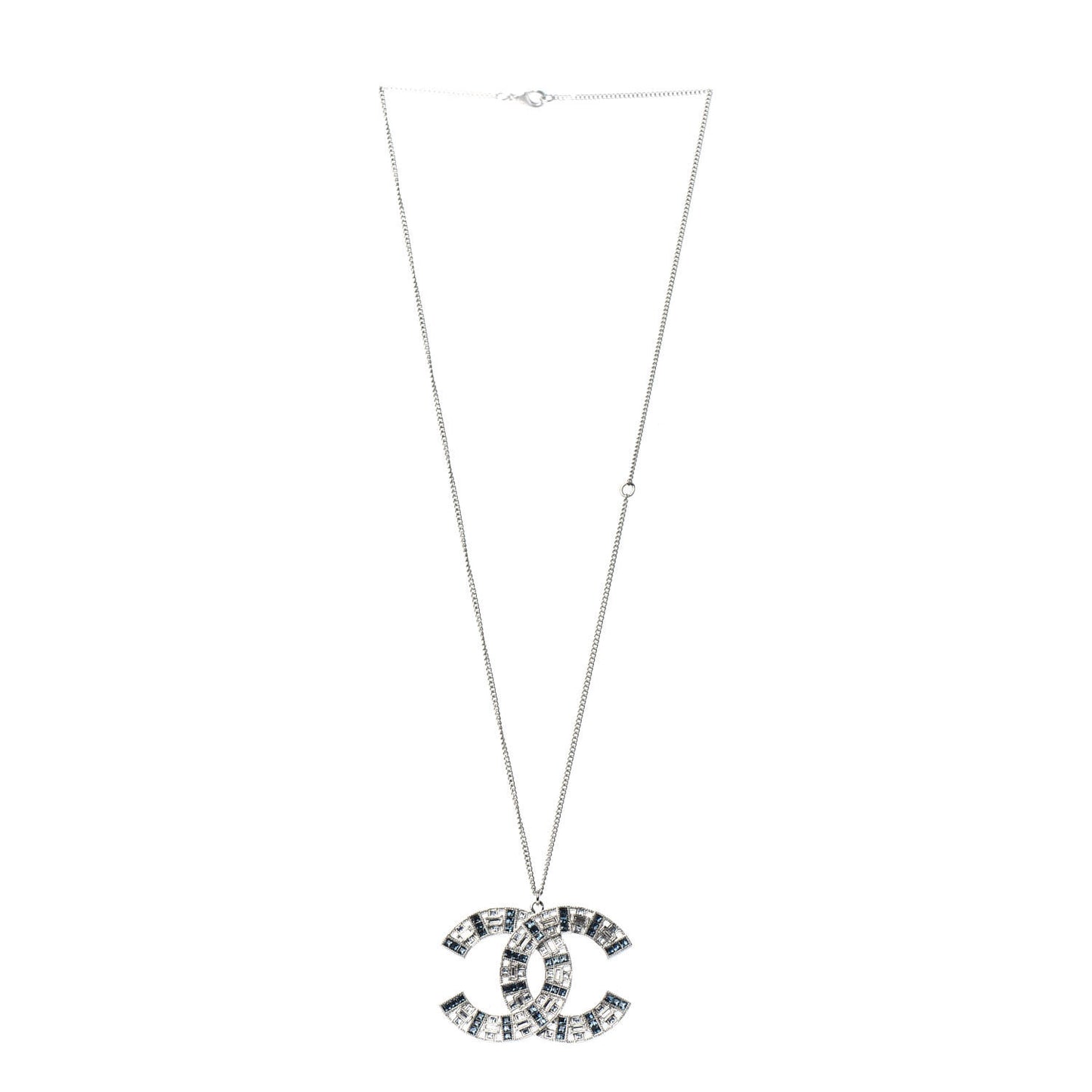 Baguette Crystal CC Necklace Silver Blue