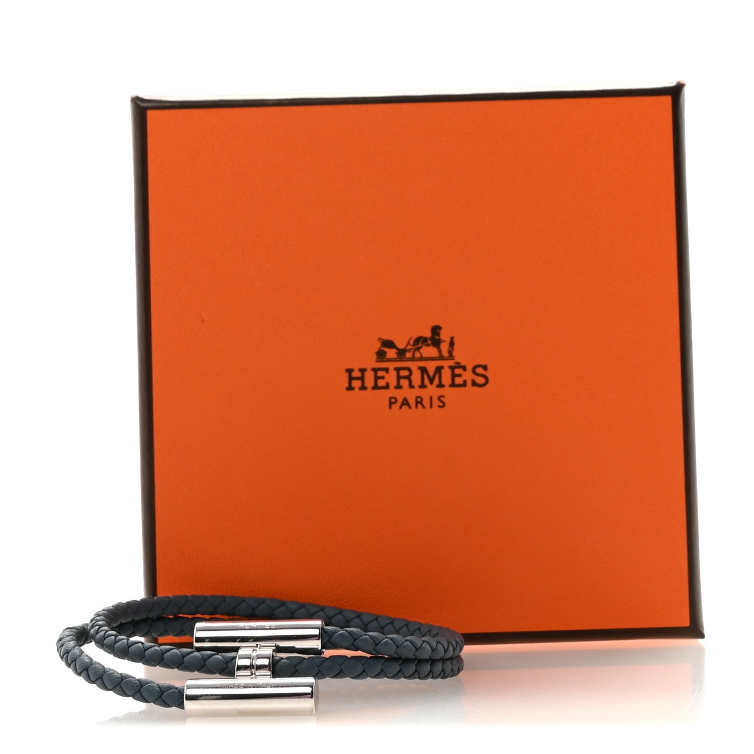 Hermes Swift Double Wrap Cord Tournis Tresse Bracelet T3 Bleu