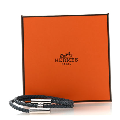 Hermes Swift Double Wrap Cord Tournis Tresse Bracelet T3 Bleu Tempete 5 of 5