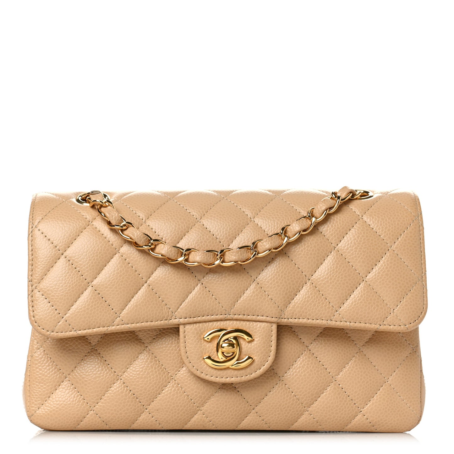 Caviar Quilted Small Double Flap Beige