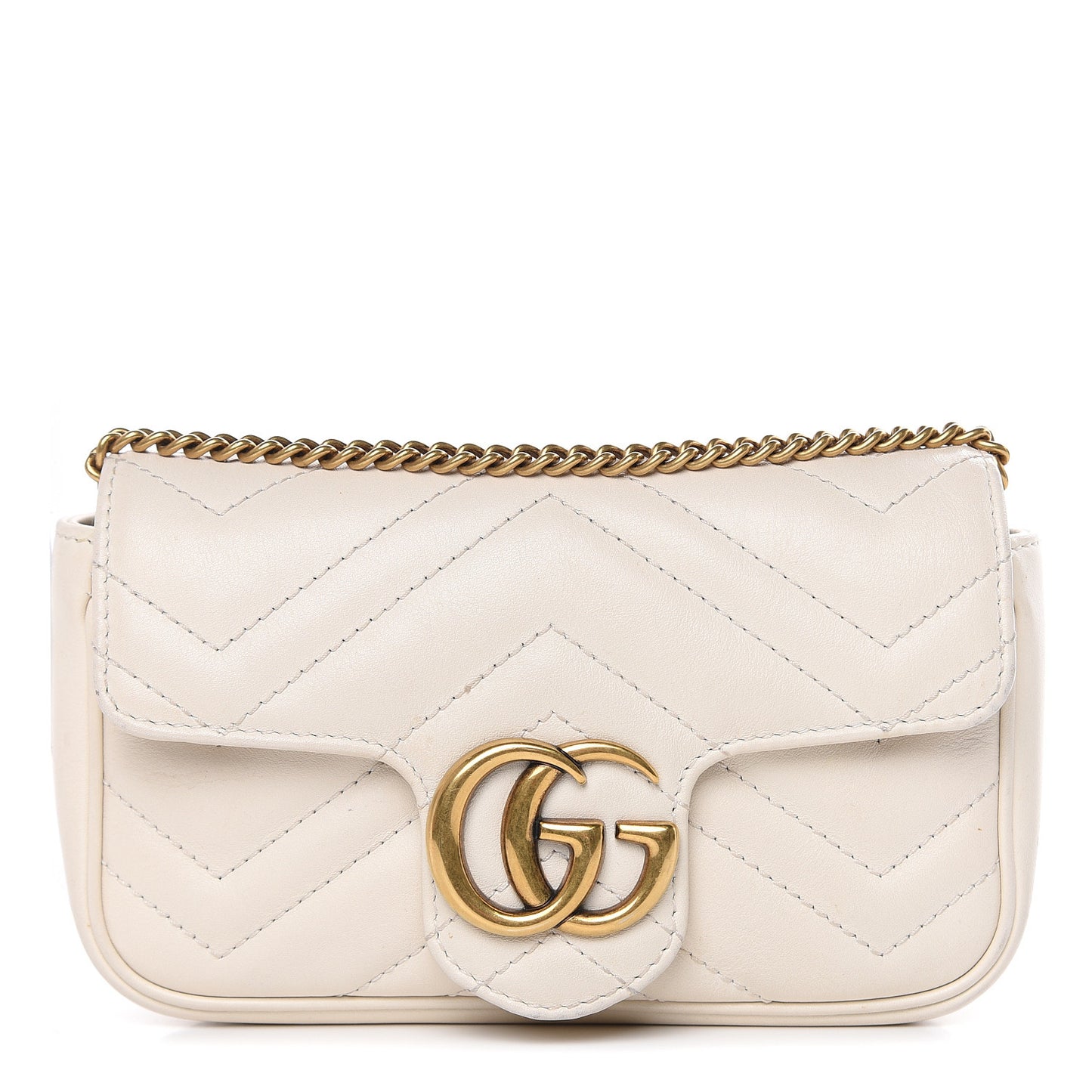 Calfskin Matelasse Super Mini GG Marmont Shoulder Bag White