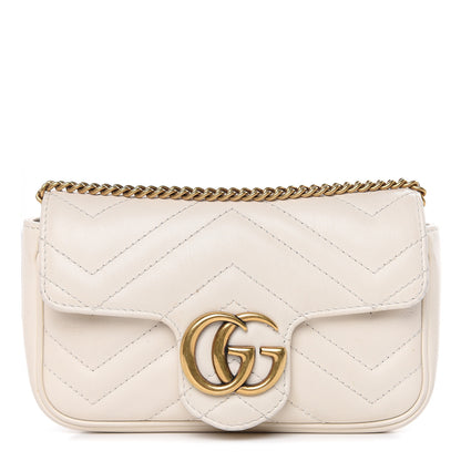 Gucci Calfskin Matelasse Super Mini GG Marmont Shoulder Bag White 1 of 13