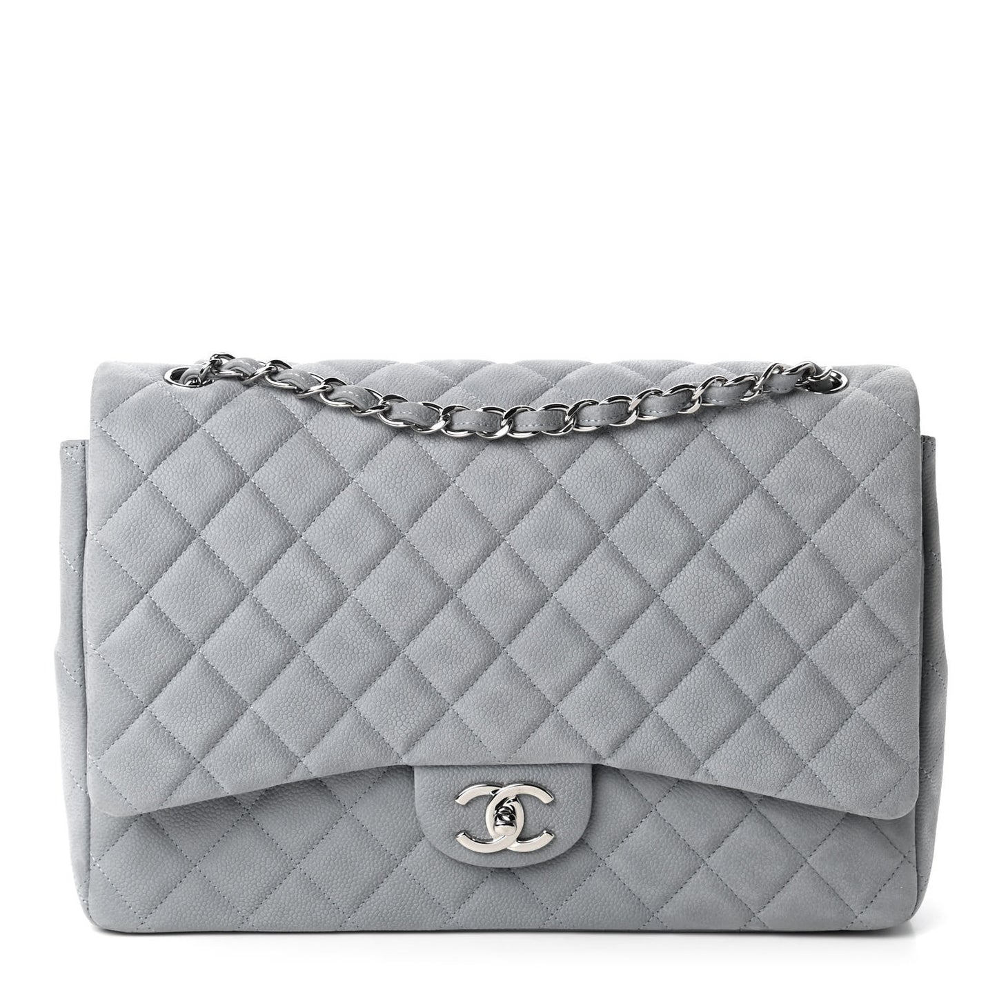 Iridescent Caviar Quilted Maxi Double Flap Grey