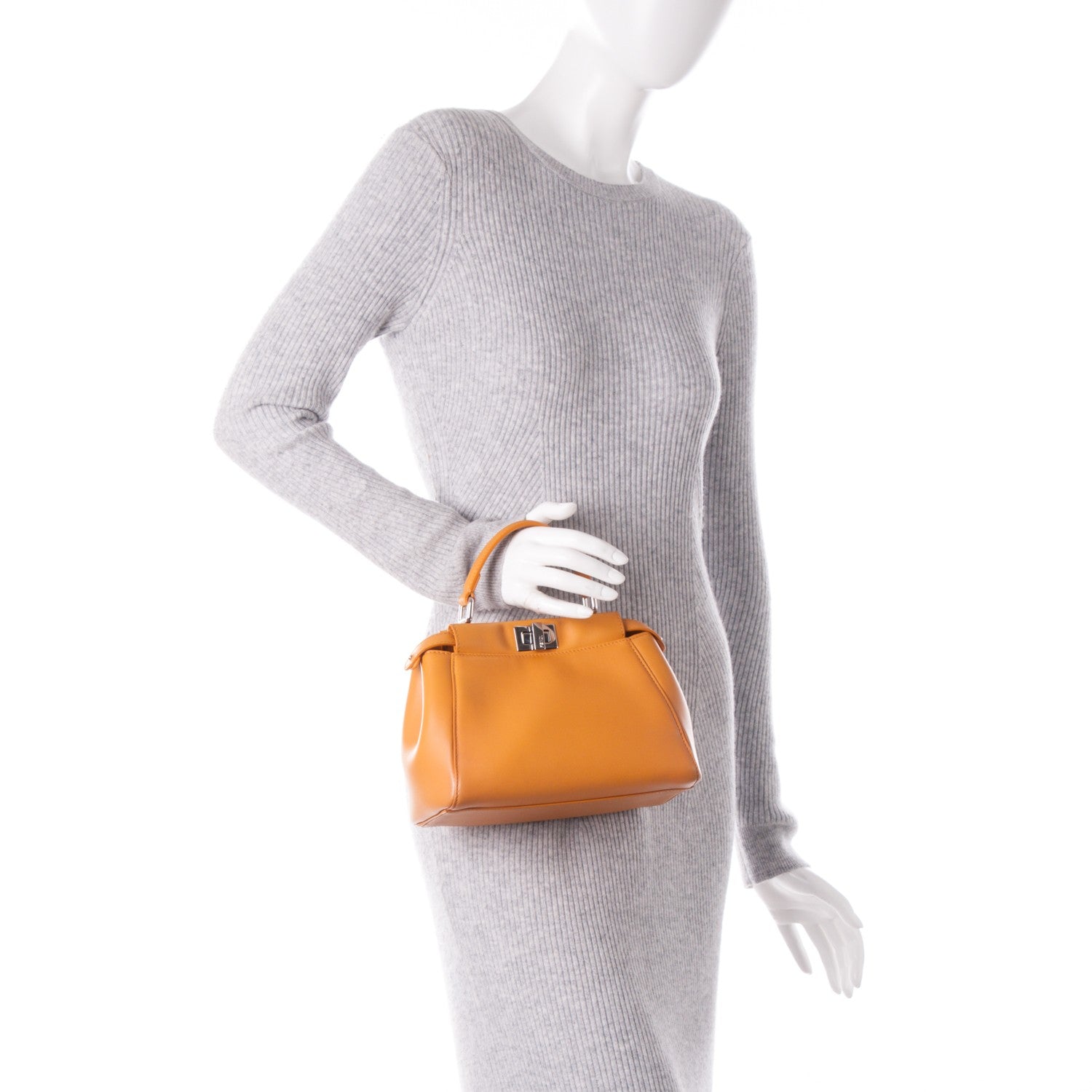Fendi Nappa Mini Peekaboo Iconic Satchel Giallo Syrup 3 of 8
