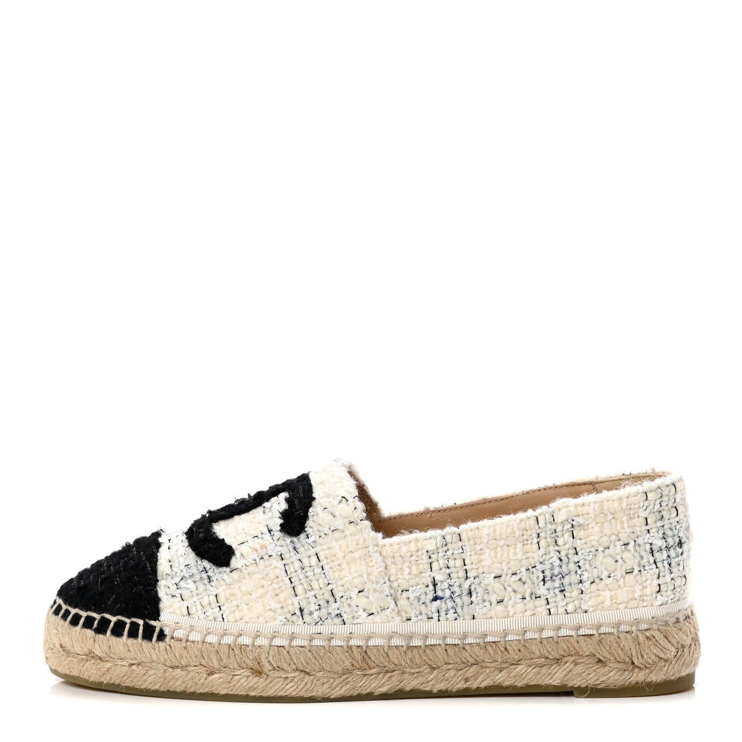 Tweed CC Espadrilles 38 Ecru White Blue Black