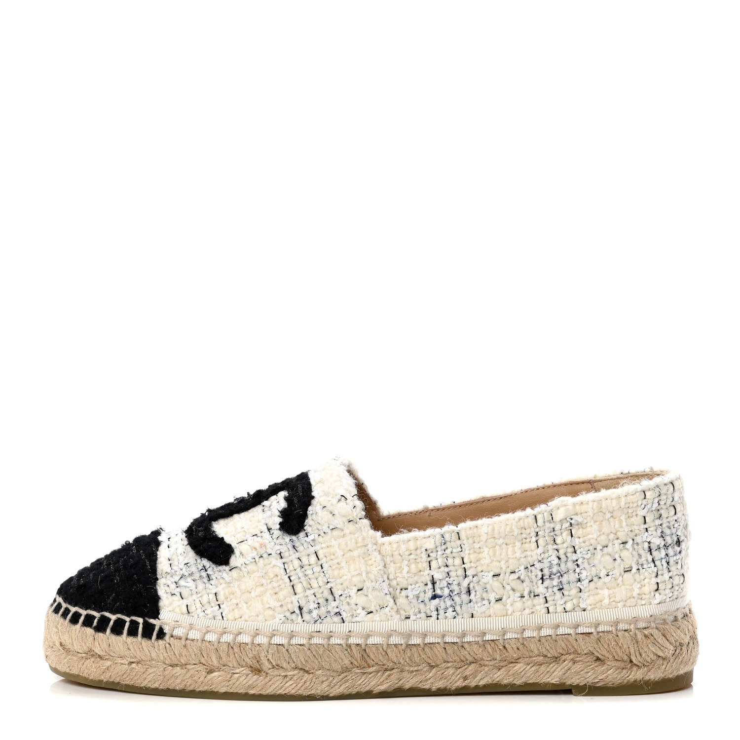 Chanel Tweed CC Espadrilles 38 Ecru White Blue Black 1 of 4