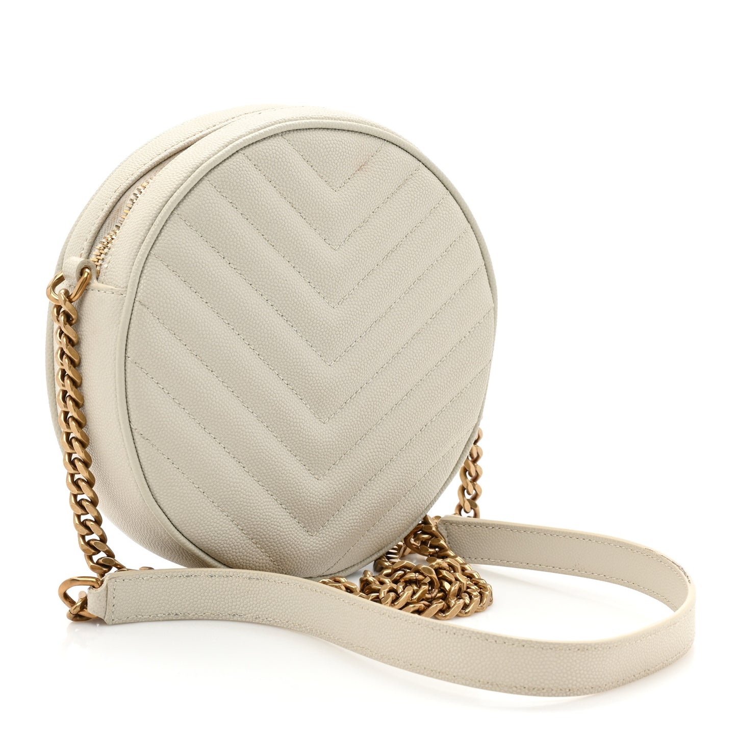 Grain De Poudre Matelasse Chevron Quilted Round Vinyle Camera Bag Crema Soft