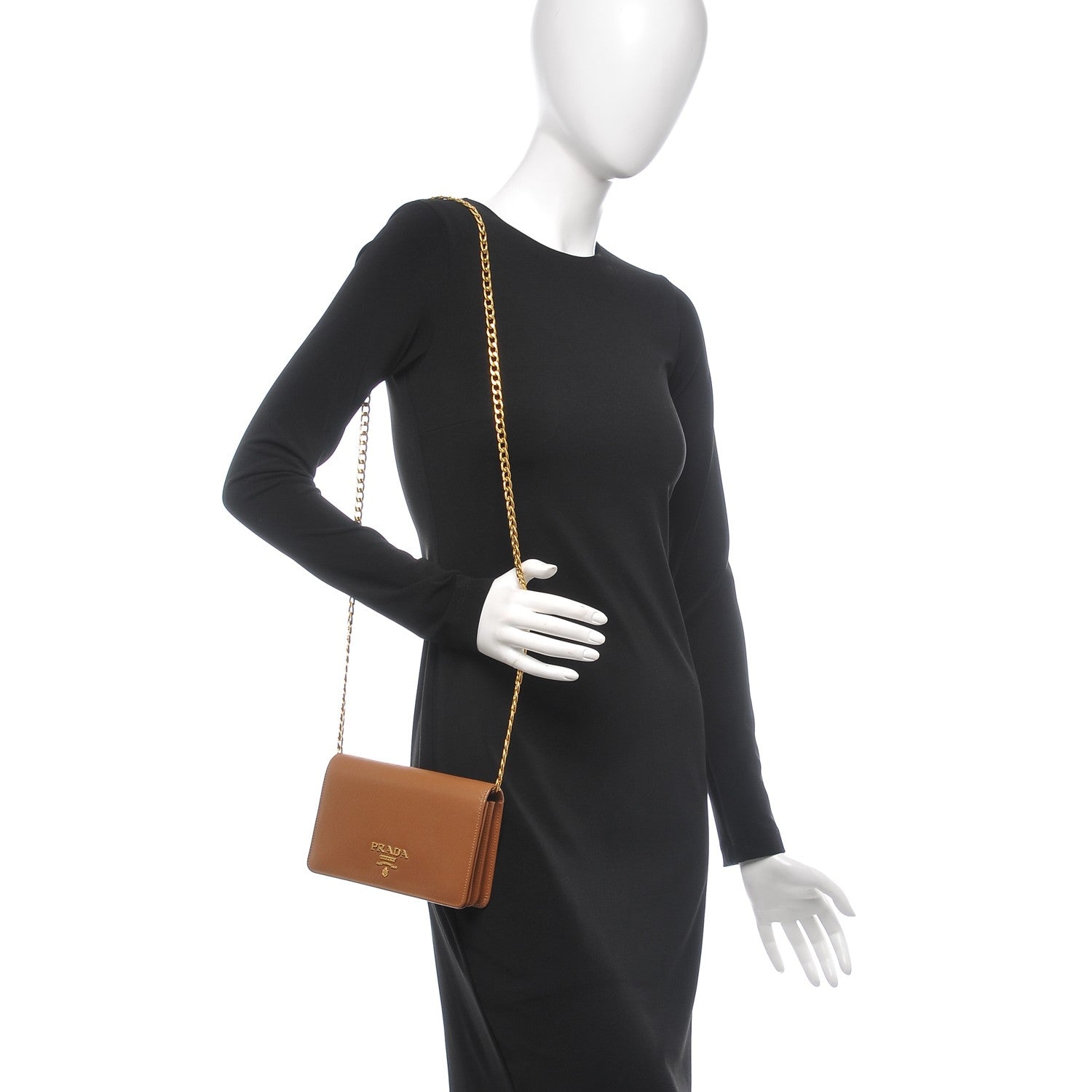 Prada Saffiano Lux Chain Wallet Camel 2 of 7