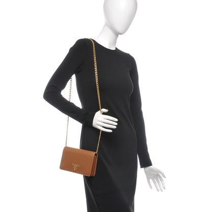 Prada Saffiano Lux Chain Wallet Camel 2 of 7