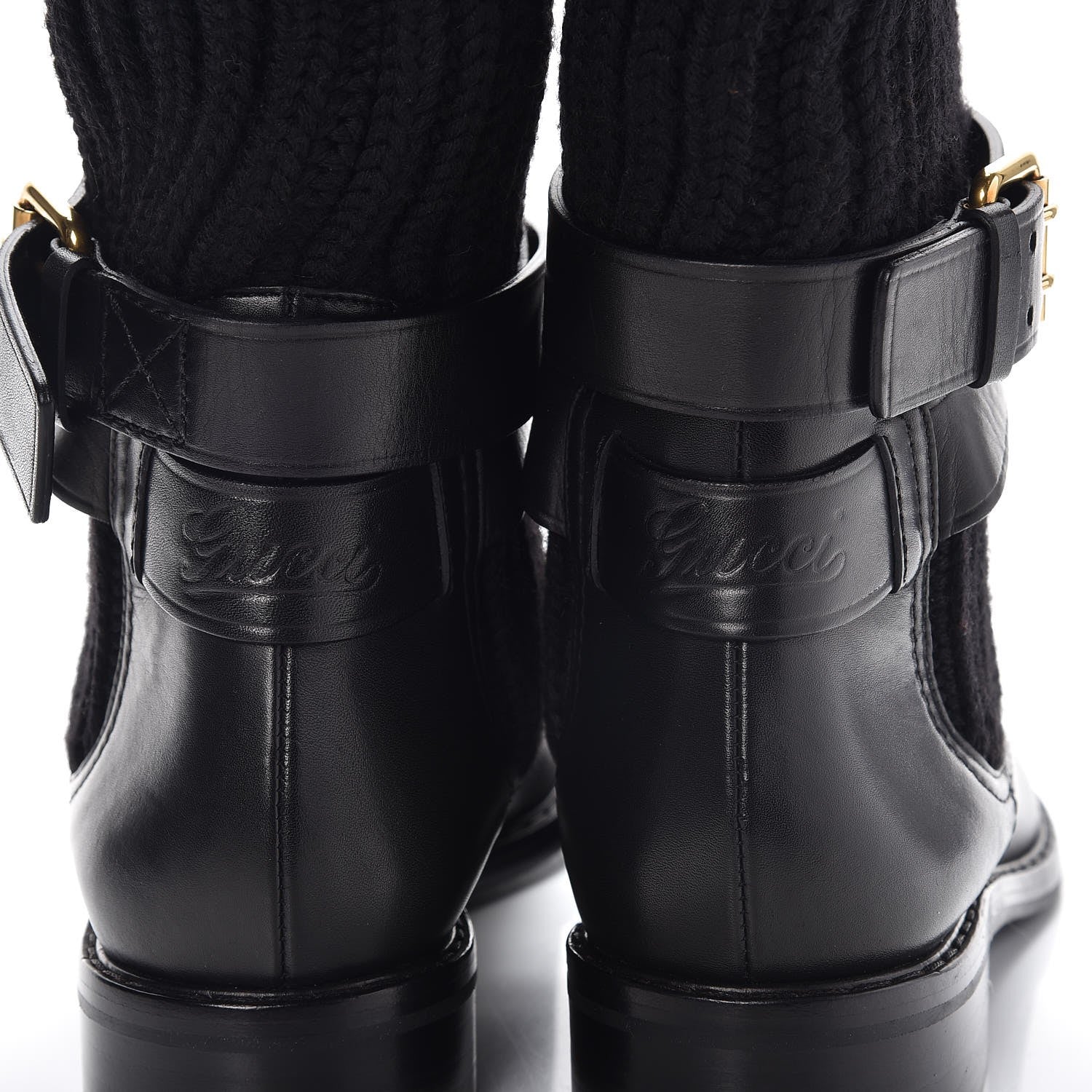Gucci Calfskin Wool Knit Lockhart Boots 38.5 Black 7 of 7