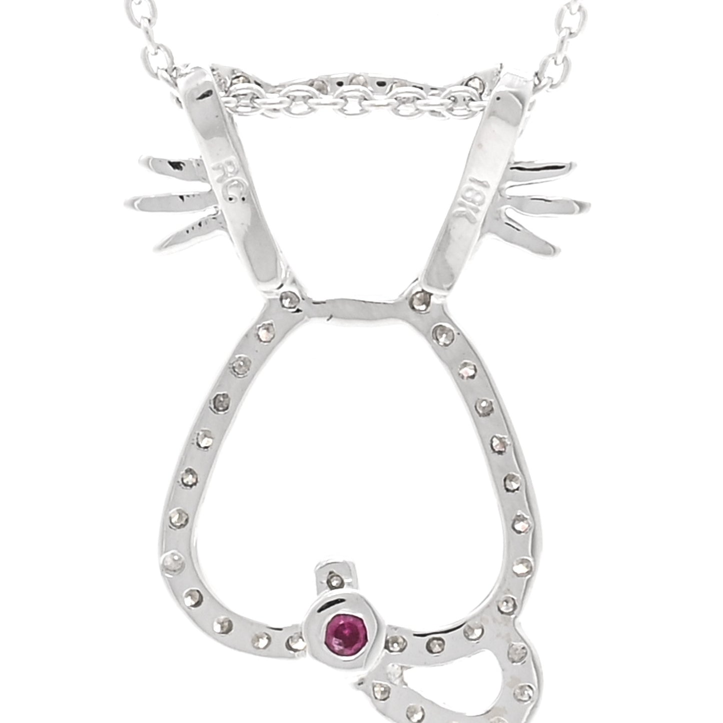 18K White Gold Diamond Cat Pendant Necklace