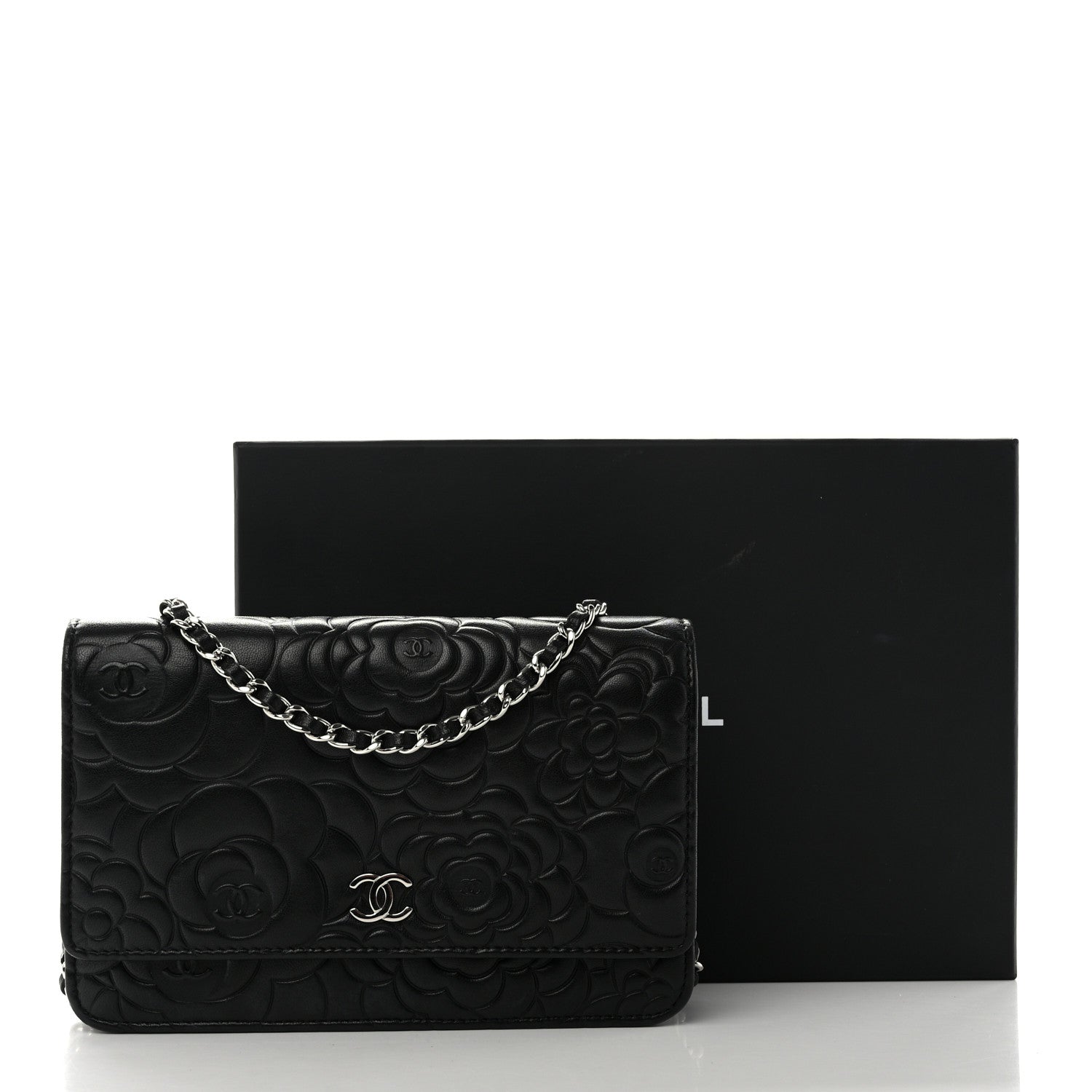Chanel Lambskin Camellia Embossed Wallet on Chain WOC Black 13 of 13