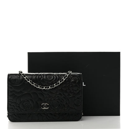 Chanel Lambskin Camellia Embossed Wallet on Chain WOC Black 13 of 13