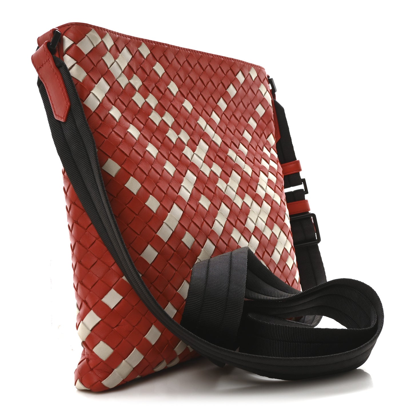 Nappa Intrecciato Crossbody Messenger Bag Red White