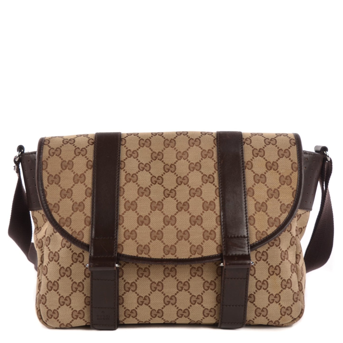 Monogram Medium Double Buckle Flap Messenger Bag Beige Dark Brown