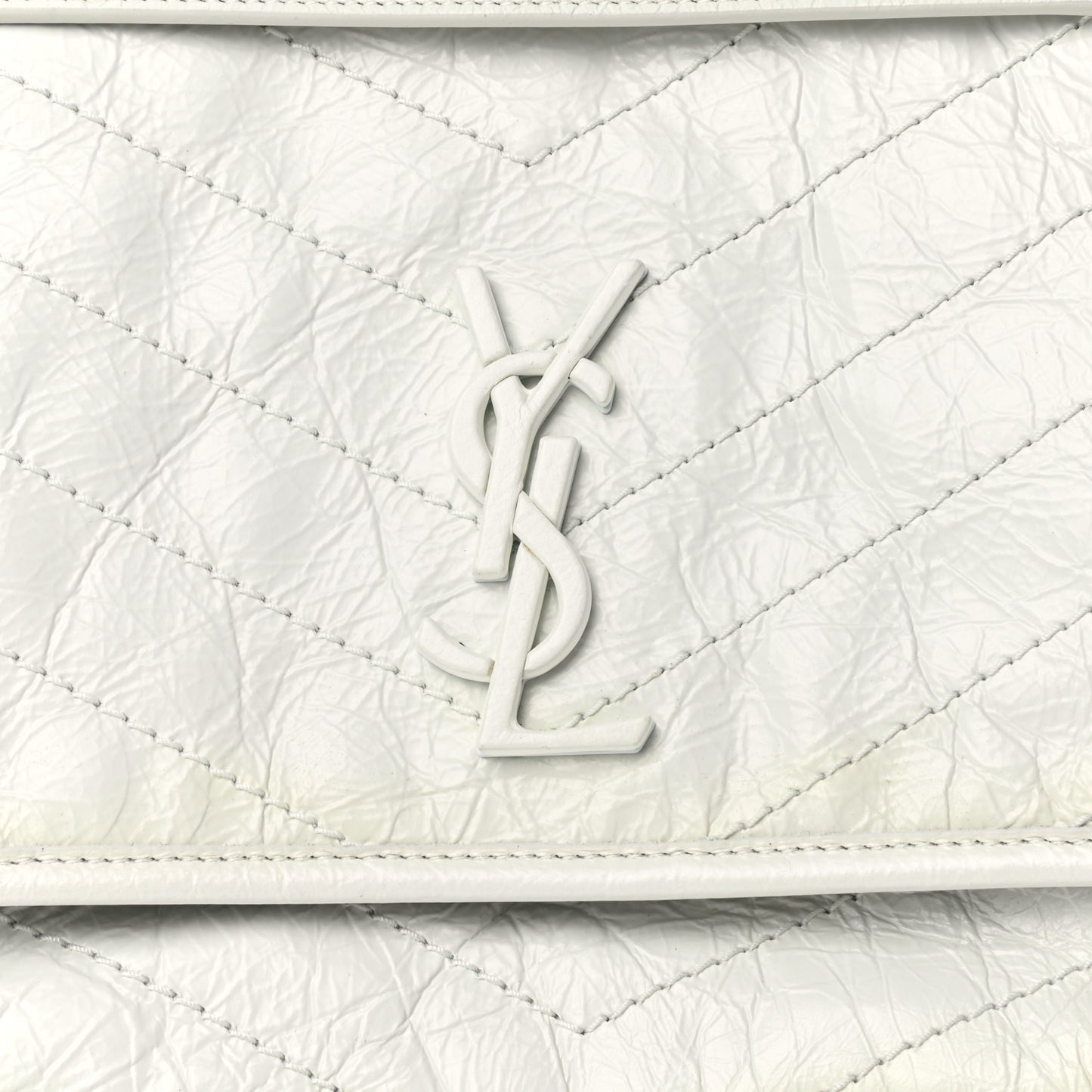 Crinkled Calfskin Matelasse Monogram Medium Niki Chain Satchel Dirty White