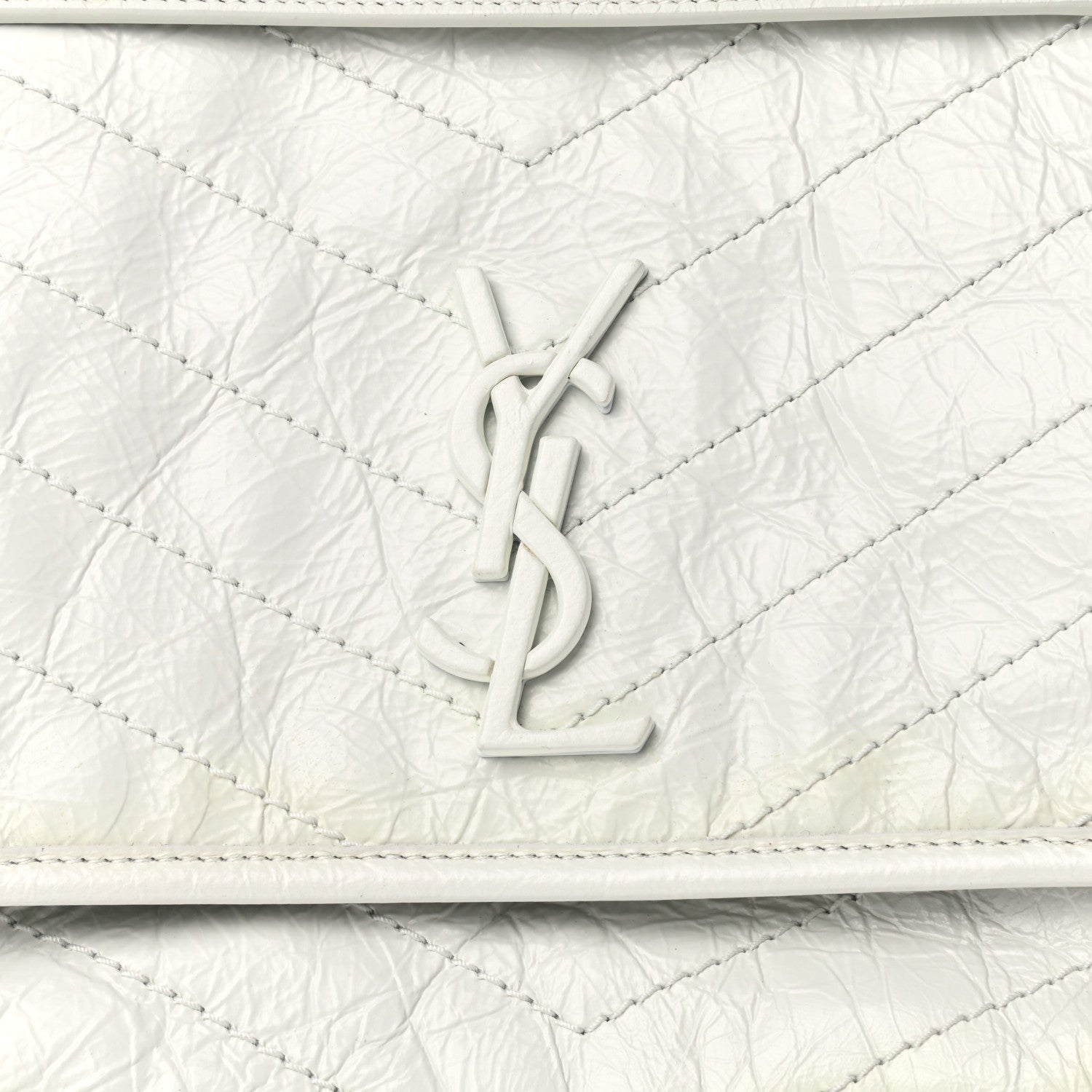Saint Laurent Crinkled Calfskin Matelasse Monogram Medium Niki Chain Satchel Dirty White 9 of 14