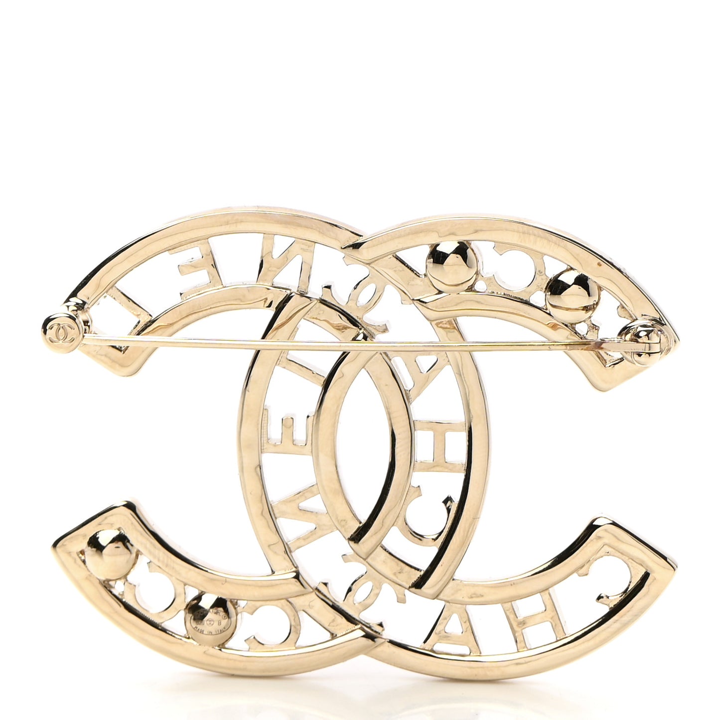 Crystal Pearl Coco CC Logo Brooch Gold