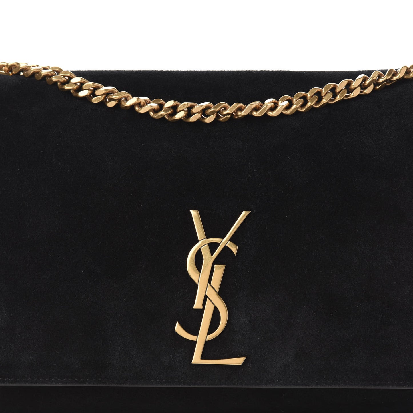 Smooth Calfskin Suede Medium Reversible Monogram Kate Satchel Black
