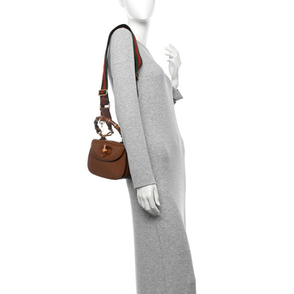 Gucci Boarded Dyana Lux Calfskin Web Small Bamboo 1947 Top Handle Bag Brown 2 of 11