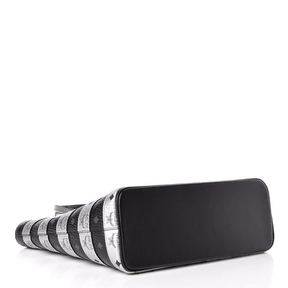 MCM Metallic Visetos Striped Medium Anya Shopper Tote Black Silver 4 of 11