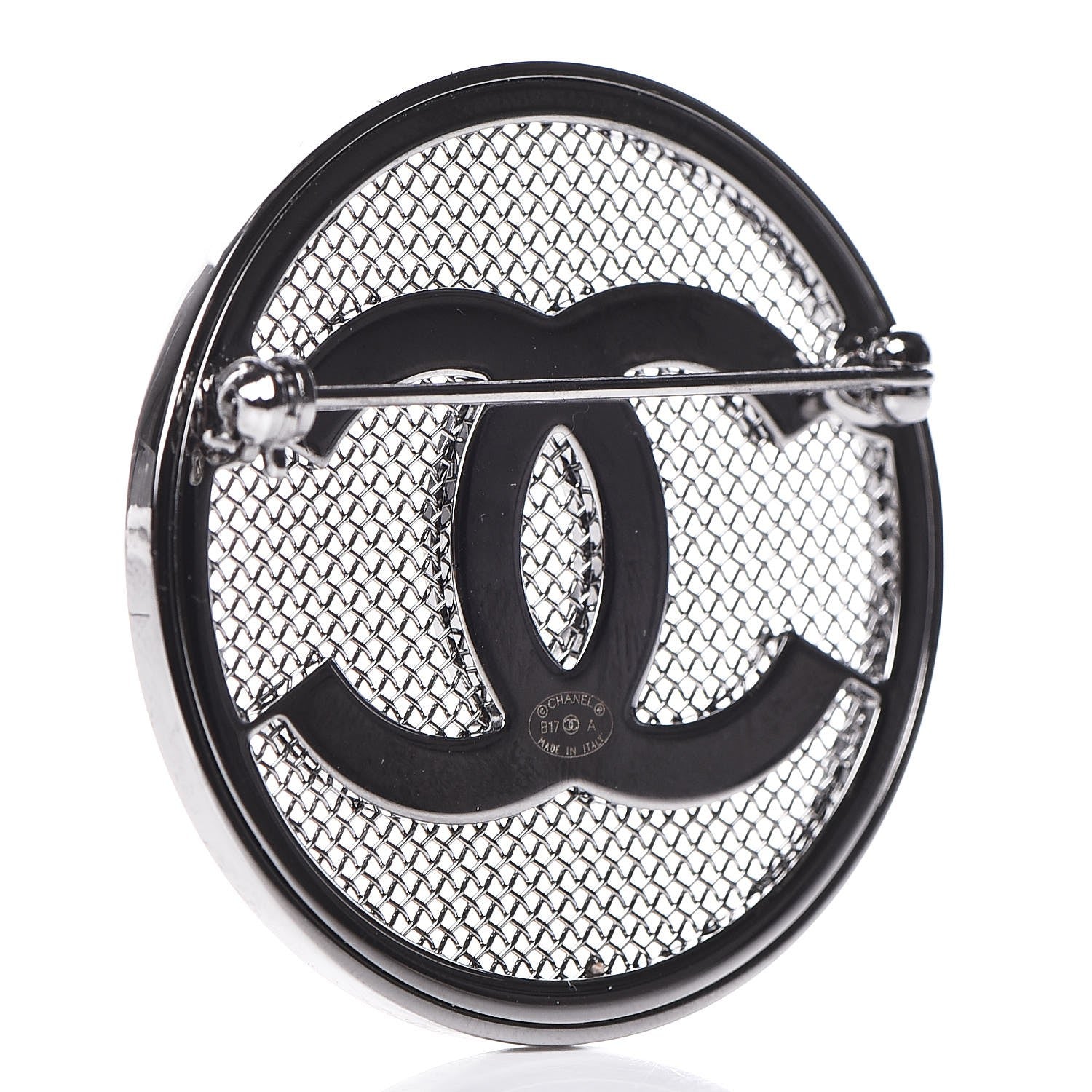 Chanel Ruthenium Mesh Circle CC Brooch 3 of 5