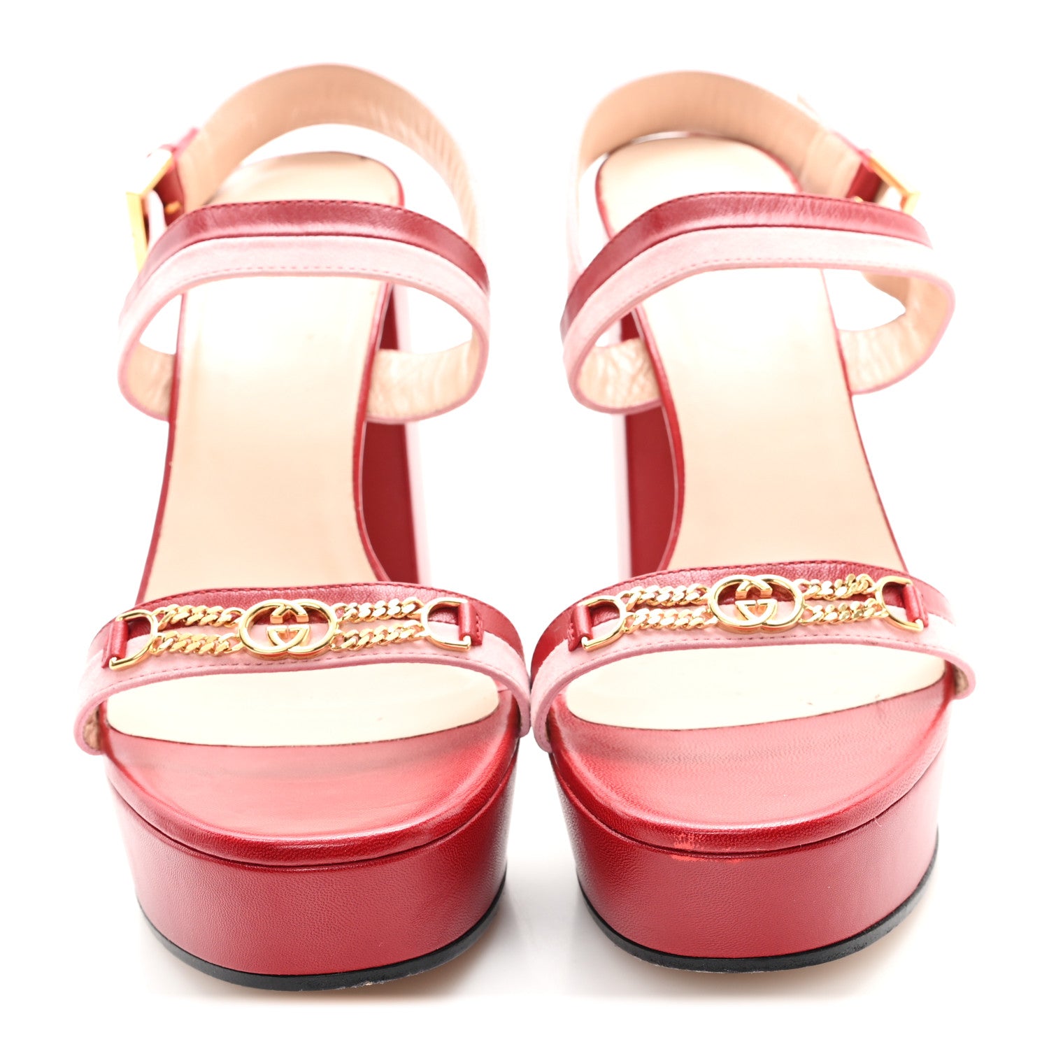 Gucci Calfskin Suede Interlocking G Chain Platform Sandals 40 New Cherry Red Wild Rose 3 of 8