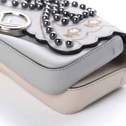 Fendi Vitello Dolce F is Flowers and Bows Scalloped Micro Double Baguette Grigio Perla Camelia 8 of 13