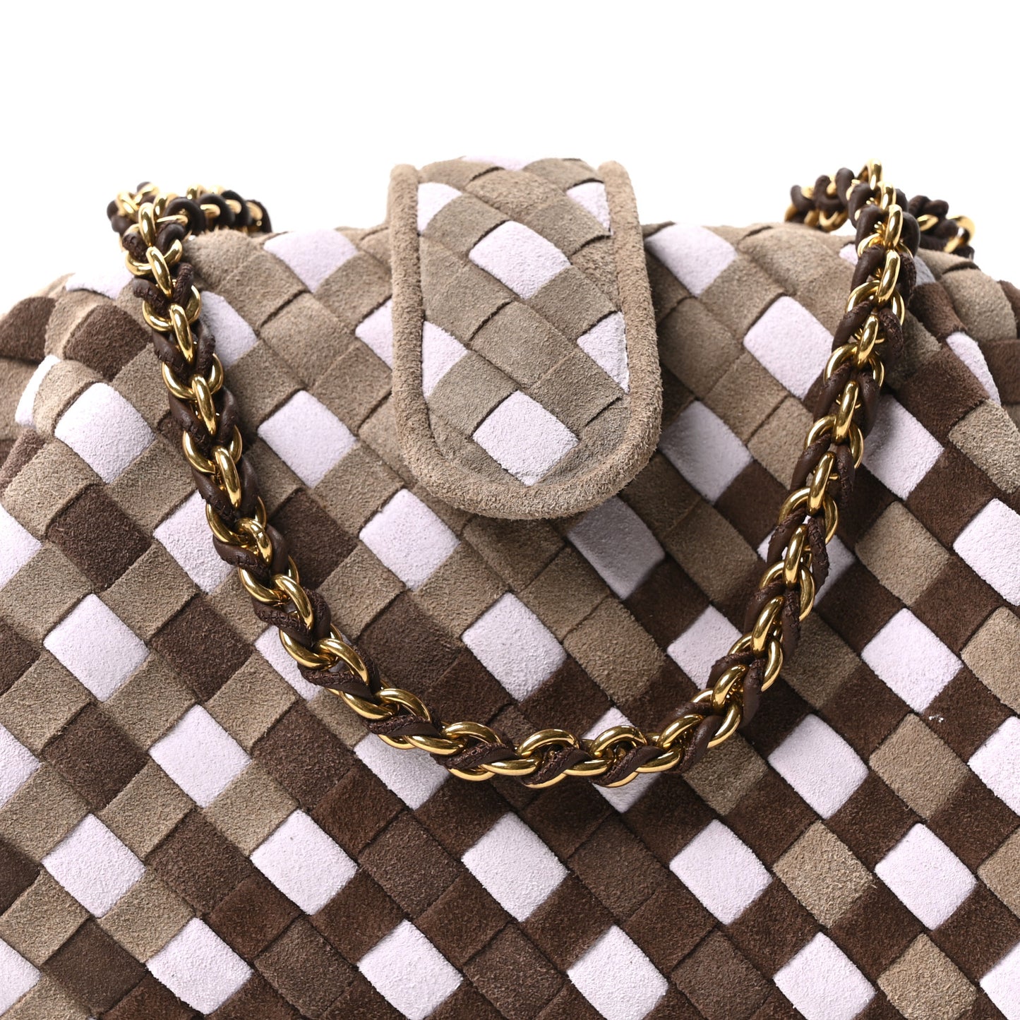 Suede Intrecciato Small The Lauren 1980 Clutch With Chain Praline Musk Washed Brownie