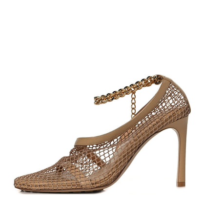 Bottega Veneta Mesh Calfskin Chain Stretch Pumps 38.5 Beige 1 of 7