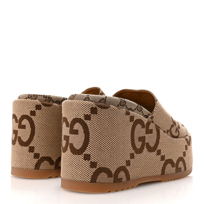 Gucci Monogram Jumbo GG Platform Slide Wedge Sandals 37 Camel Ebony 5 of 11