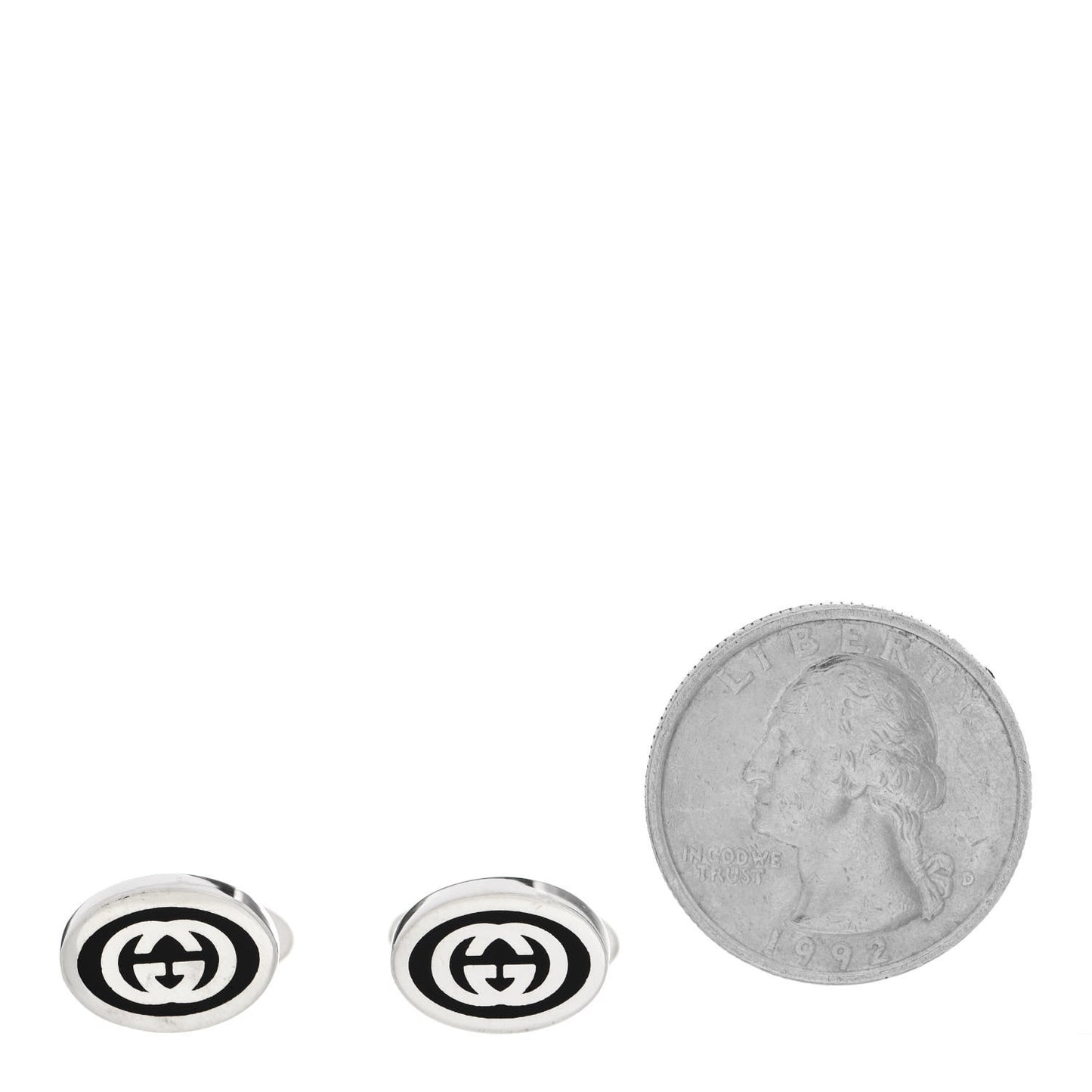 Sterling Silver Enamel Interlocking G Cufflinks Black