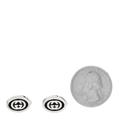 Gucci Sterling Silver Enamel Interlocking G Cufflinks Black 2 of 6