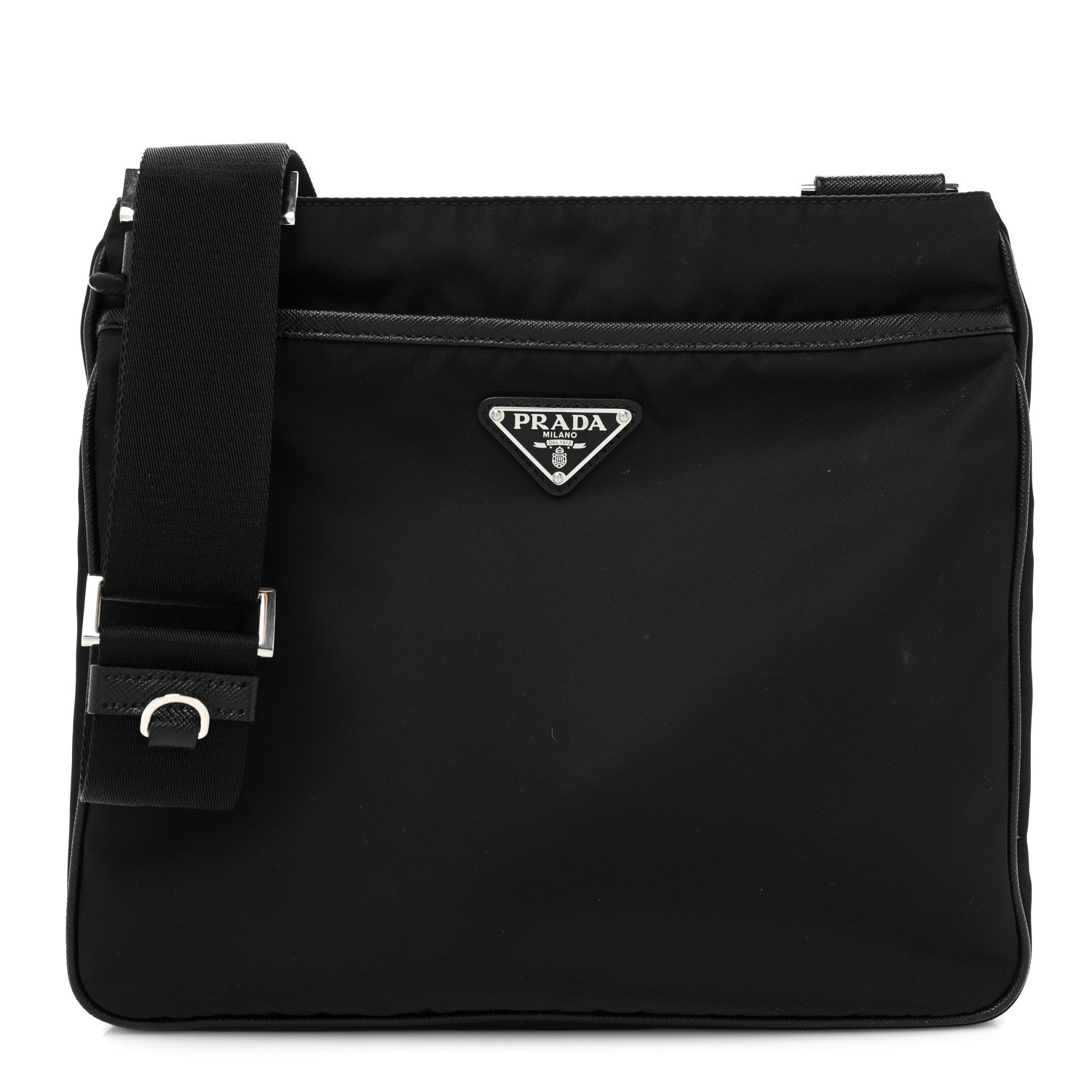 Prada Re-Nylon Saffiano Pocket Flat Messenger Bag Black 1 of 13
