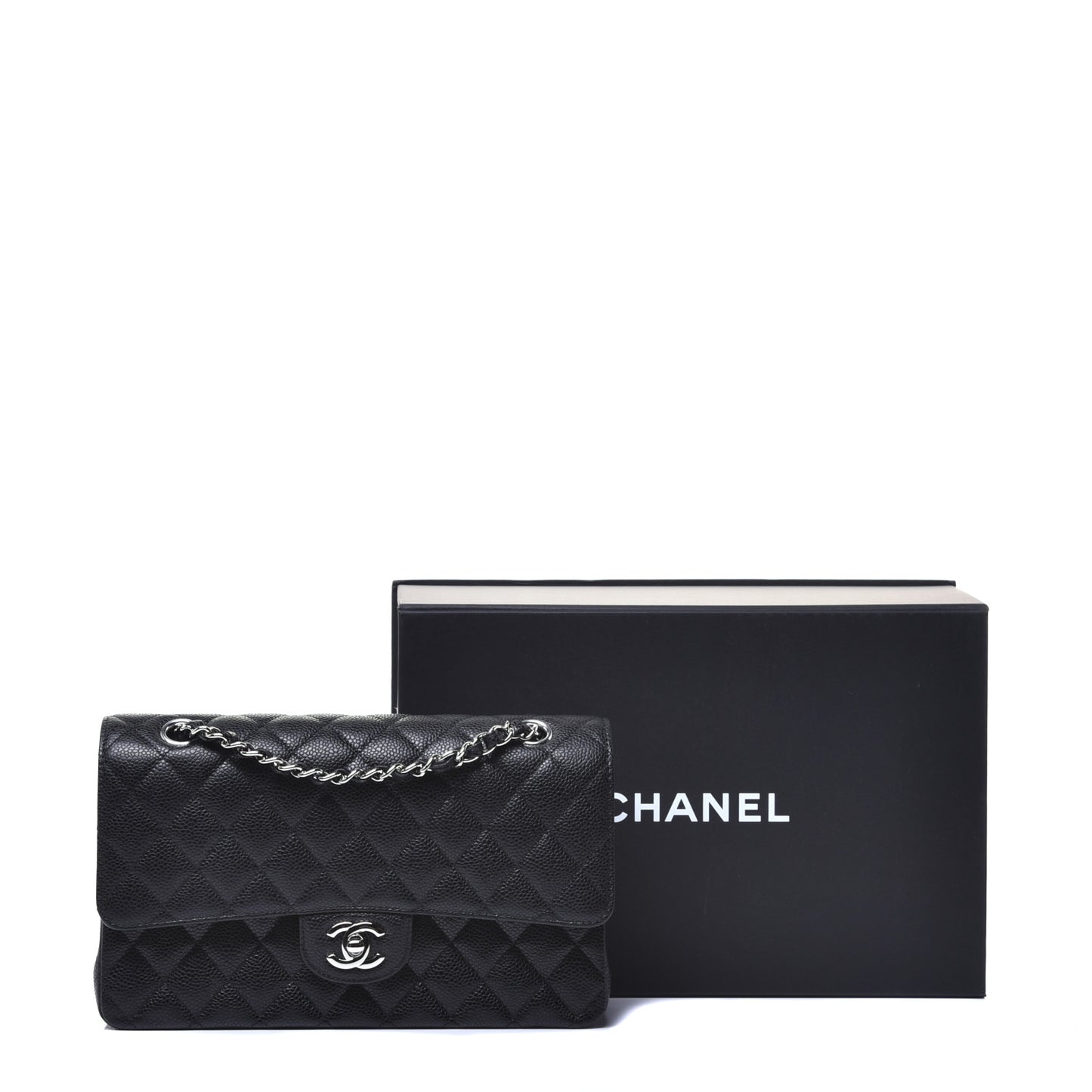 Caviar Quilted Medium Double Flap Black