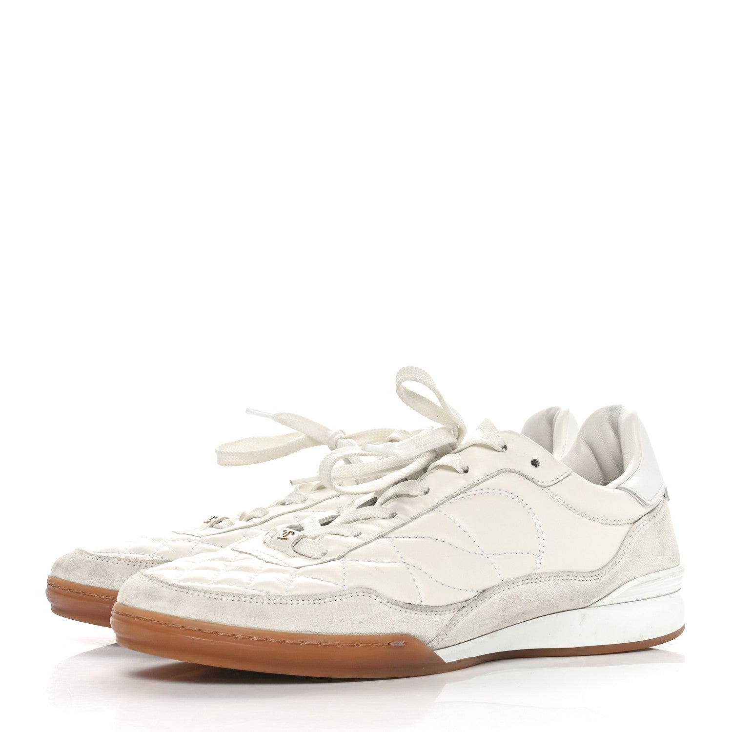 Chanel Suede Calfskin Quilted Sneakers 40 White 3 of 7