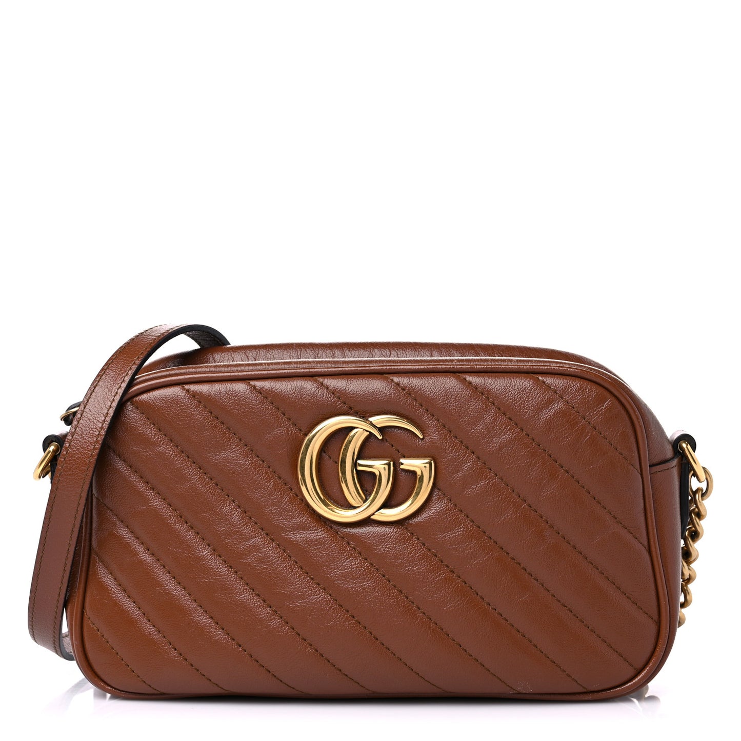Glazed Calfskin Matelasse Diagonal Small GG Marmont Chain Shoulder Bag Cuir