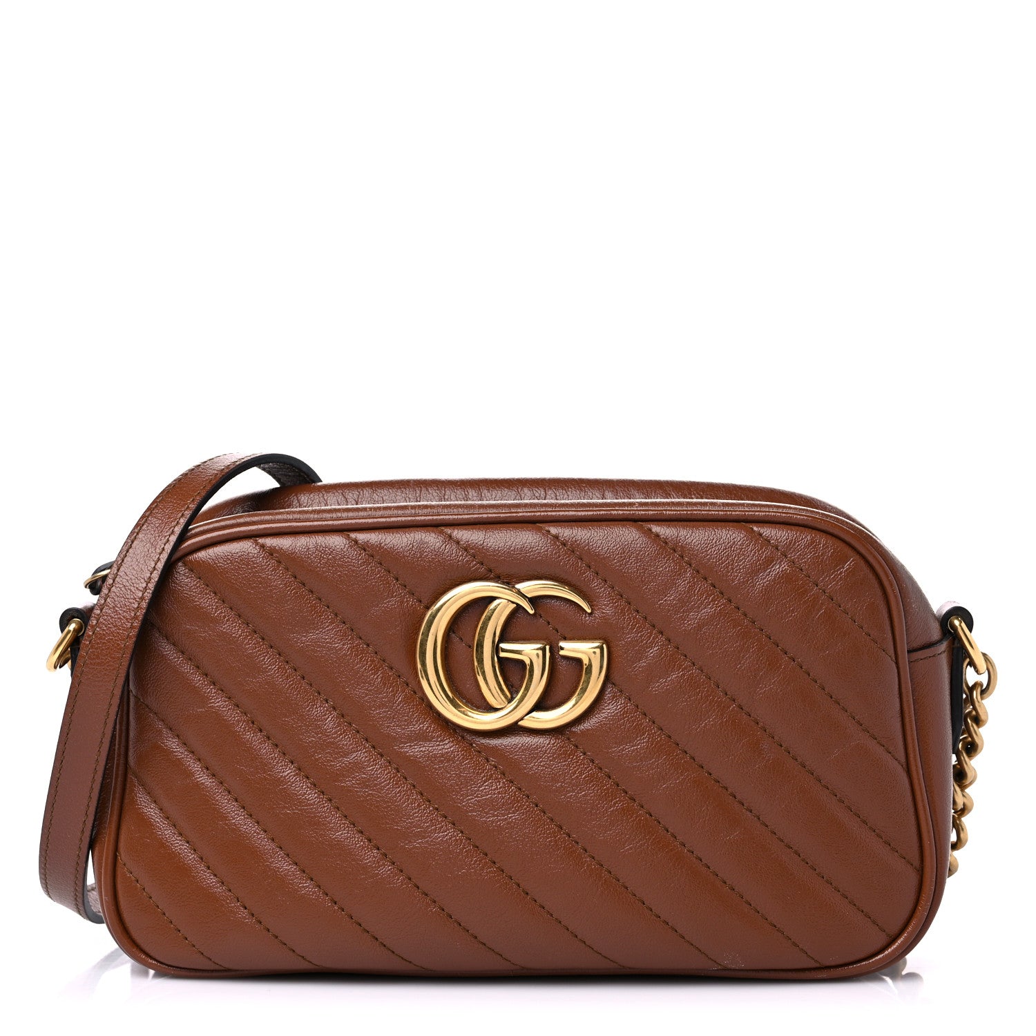 Gucci Glazed Calfskin Matelasse Diagonal Small GG Marmont Chain Shoulder Bag Cuir 1 of 18