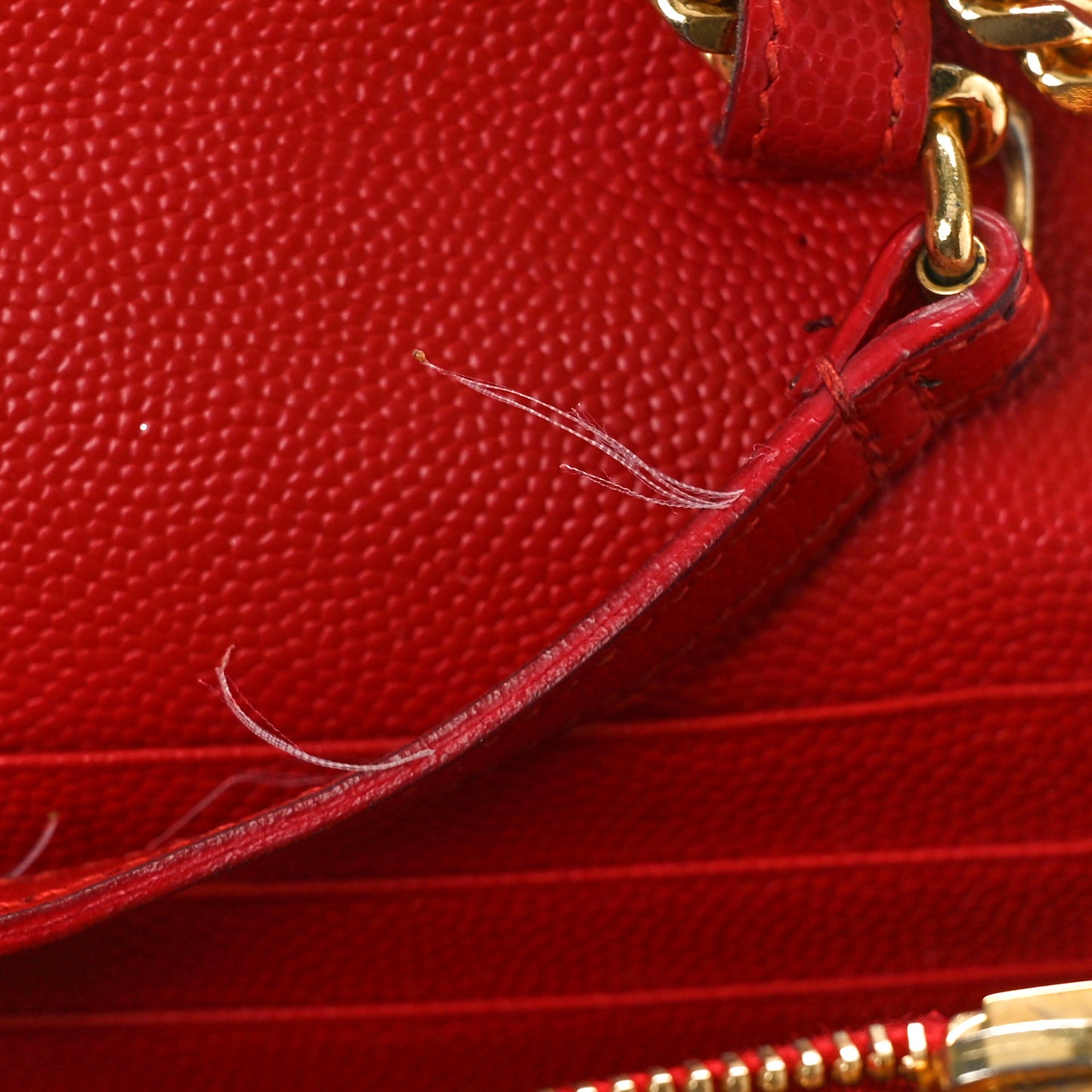Grain De Poudre Matelasse Chevron Monogram Chain Wallet Red