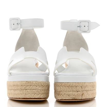 Hermes Goatskin Elda Espadrille Wedge Sandals 35 White 2 of 9