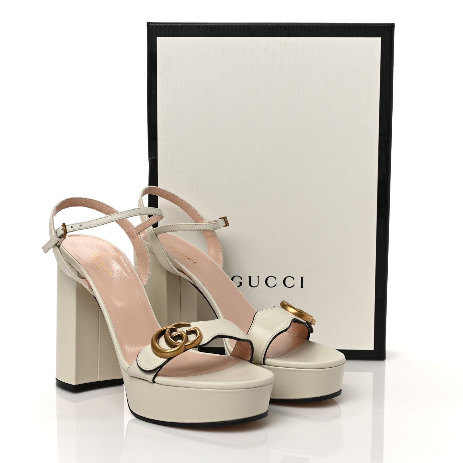 Gucci Calfskin GG Marmont Ankle Wrap 30/115mm Platform Sandals 39 Mystic White 8 of 8