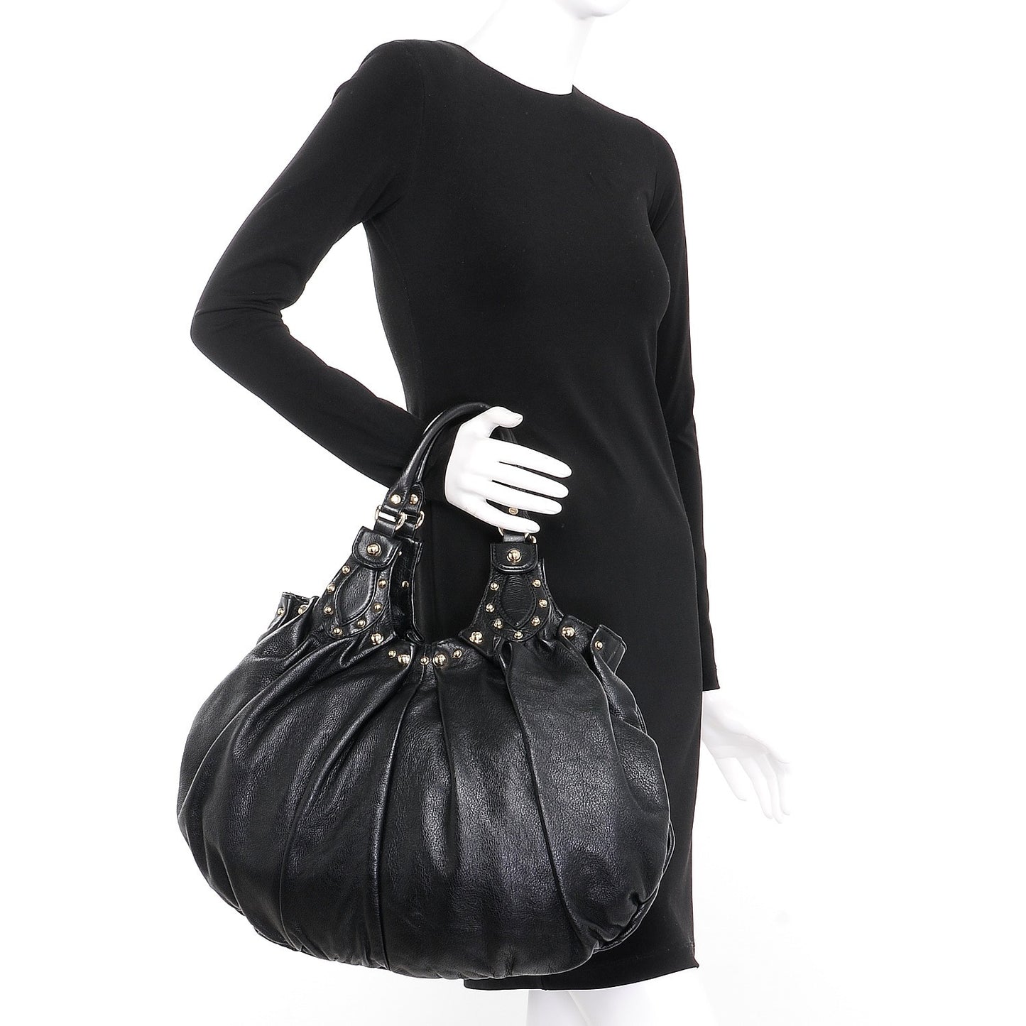 Calfskin Studded Large Pelham Tote Black