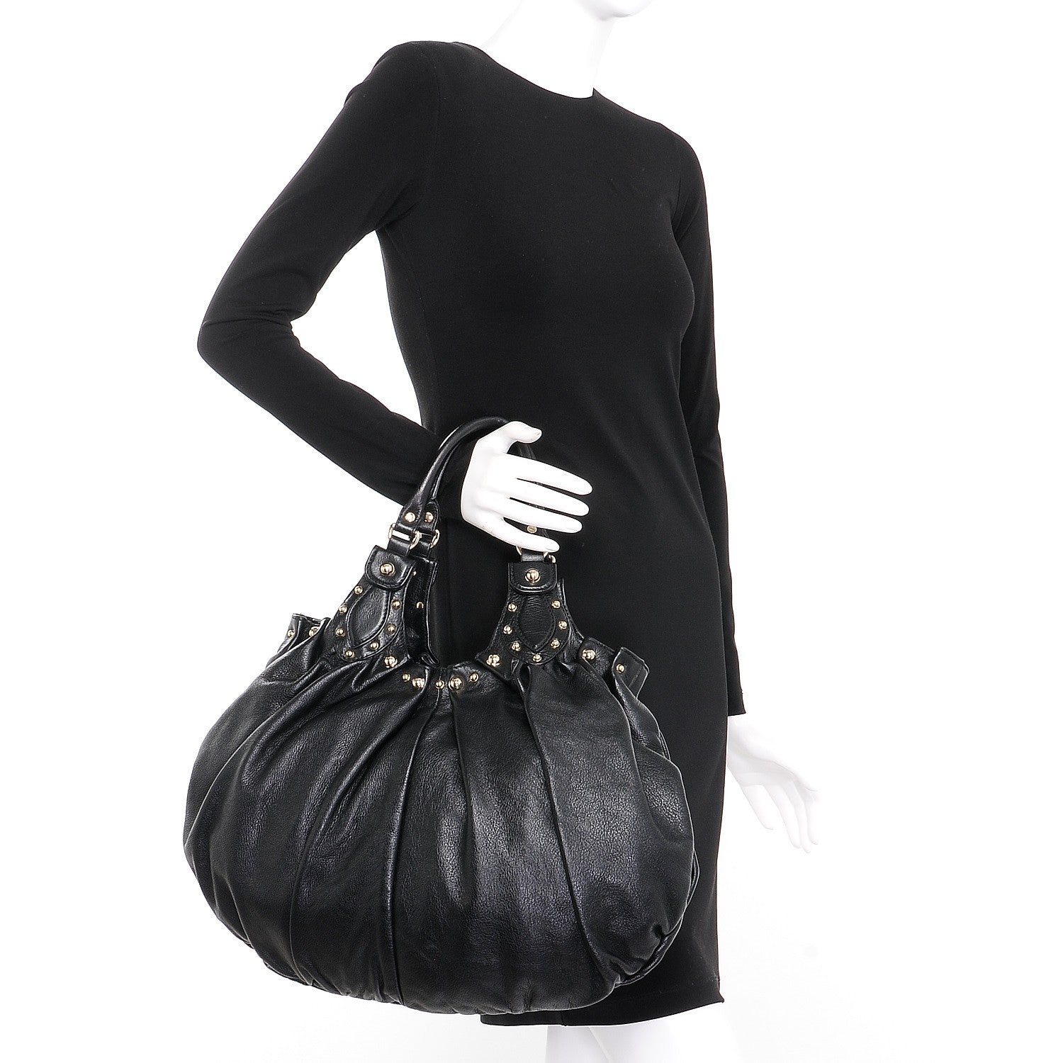 Gucci Calfskin Studded Large Pelham Tote Black 2 of 7